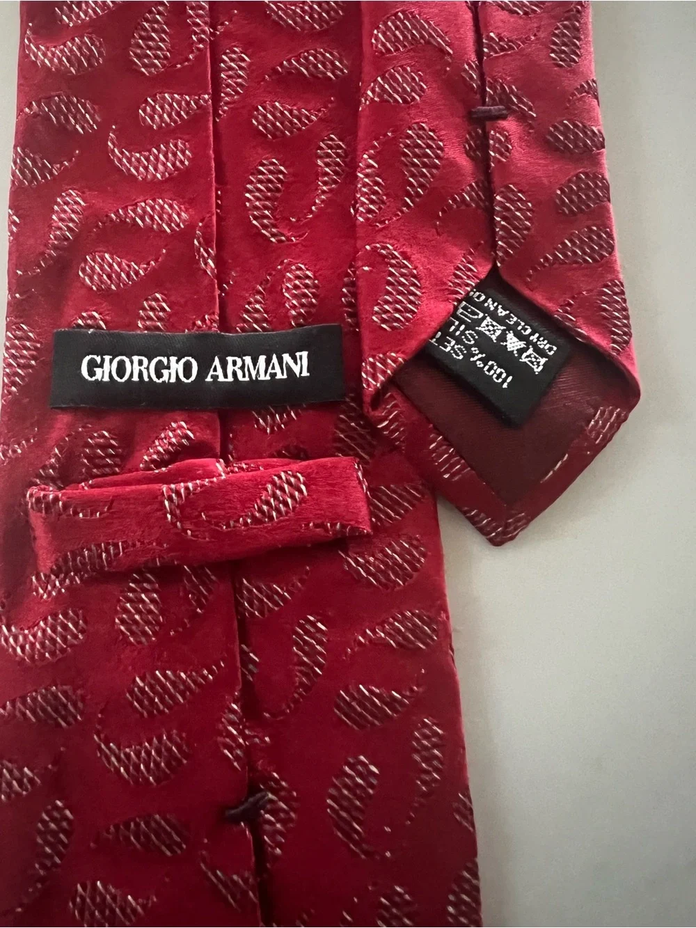 Giorgio Armani Red Paisley Silk Tie: 100% Silk